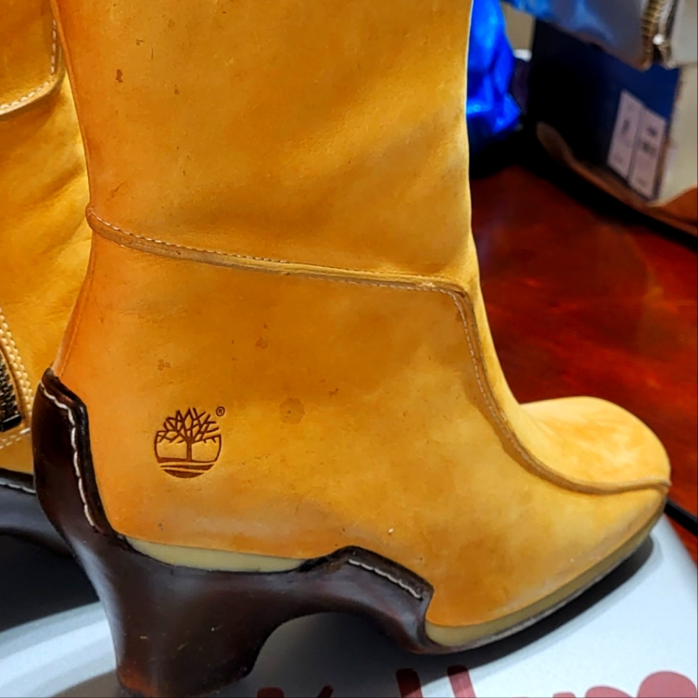 Timberland Mustard Yellow Heeled Ankle Boots